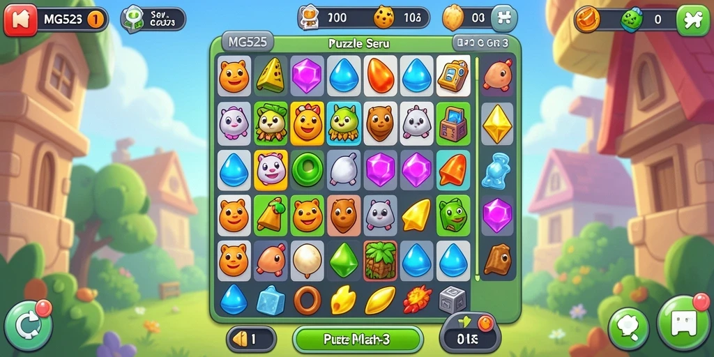 Tampilan antarmuka Puzzle Match-3 di MG525 yang menarik.