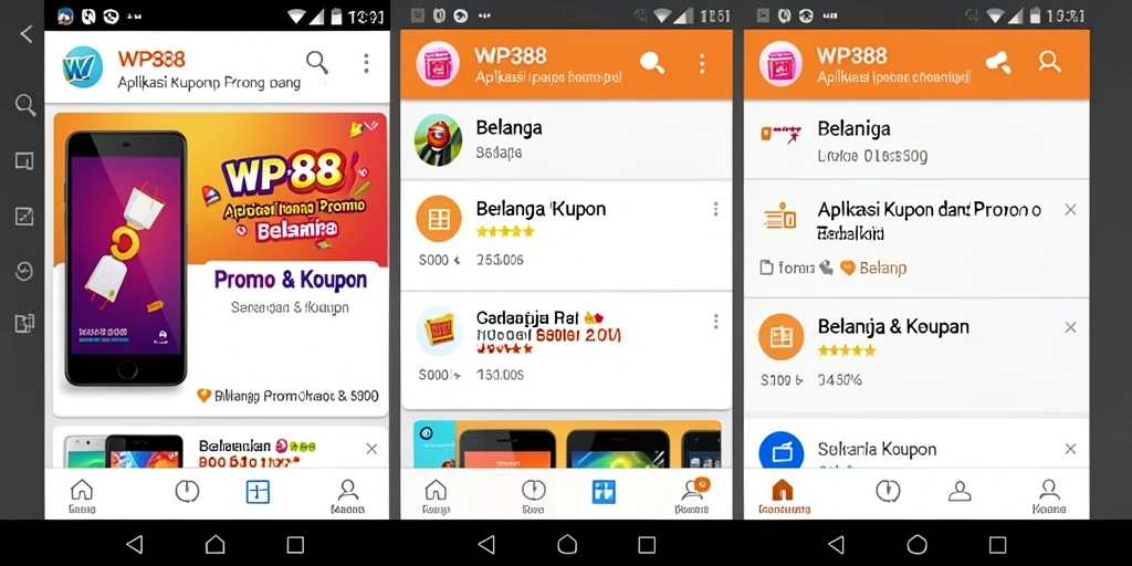 Antarmuka aplikasi WP888 menampilkan beragam kupon menarik untuk belanja.