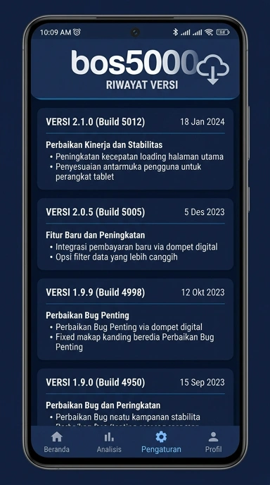 Tampilan riwayat versi bos5000